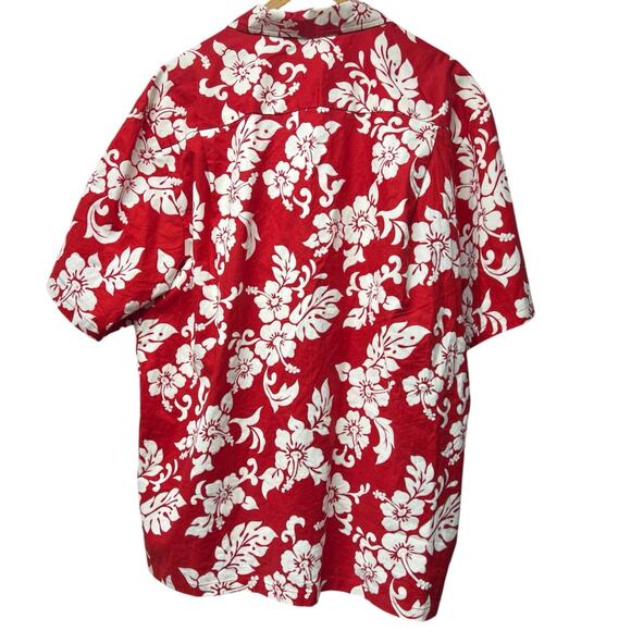 Vintage Hawaiian Men’s Button Up Shirt Red White Hibiscus Floral Print Size 3XL - Picture 2 of 4